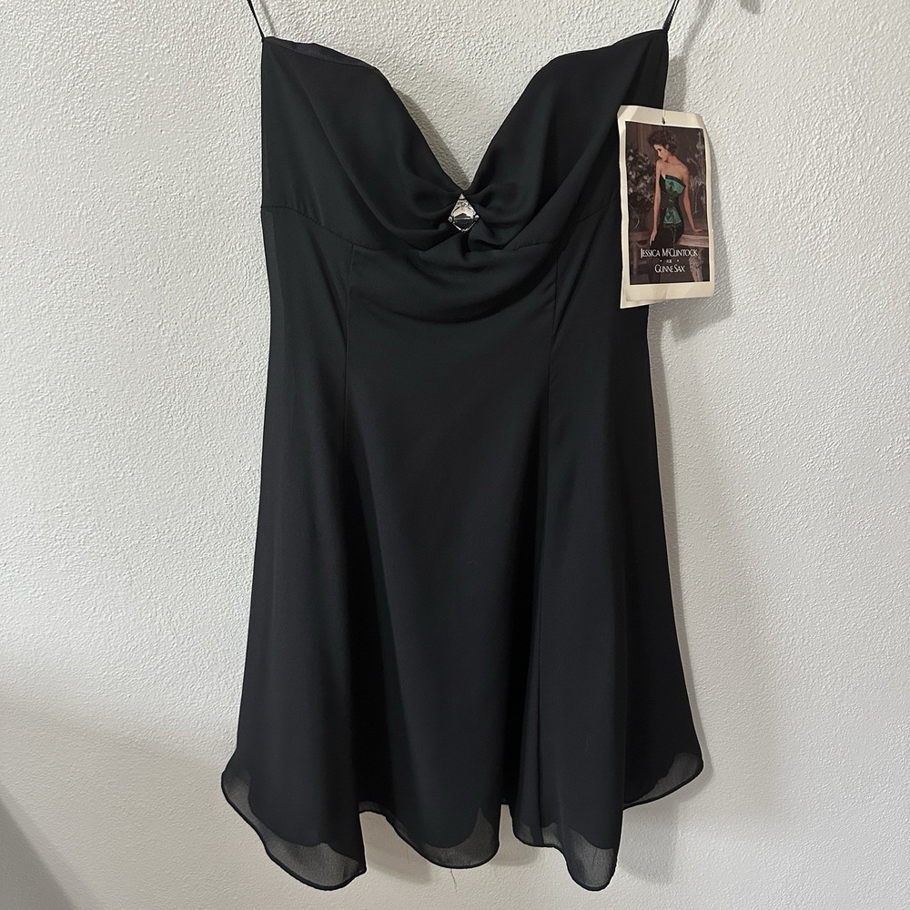 Jessica McClintock Gunne Sax Y2K Strapless Mini Party Dress Black Size 11/12 NWT